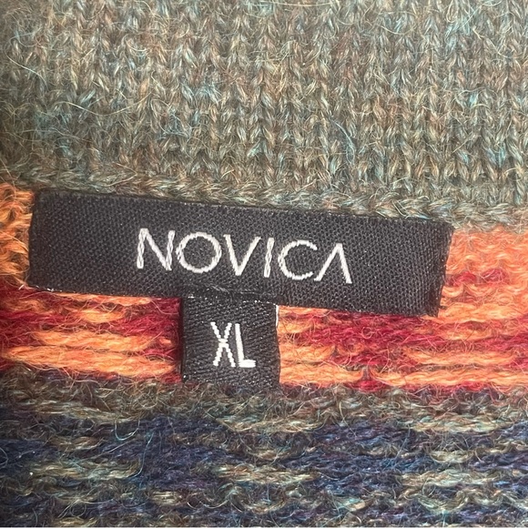 Novica Mountain Sunset Fair Isle Alpaca Art Knit Peru Pullover Sweater Nordic XL - Picture 12 of 15